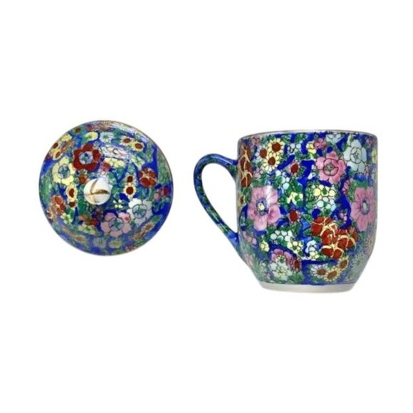 Vintage Chinese Floral Cloisonné Mug With Lid - Picture 3 of 7